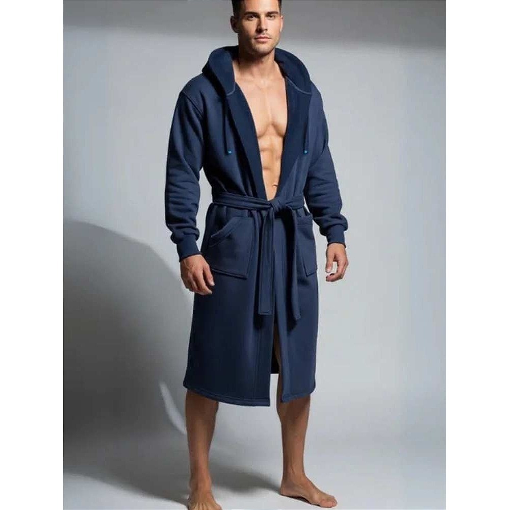DudeRobe Luxury Men's Hooded Bathrobe Navy Blue‎ L/XL